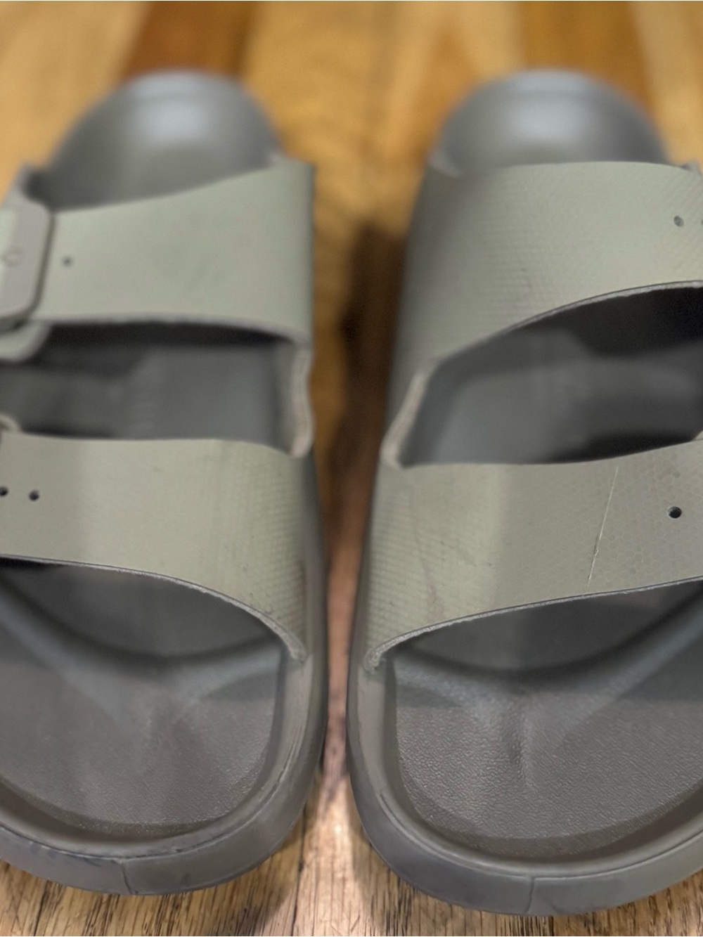 Size 42 Birkenstock Dual-Strap Slides in Olive